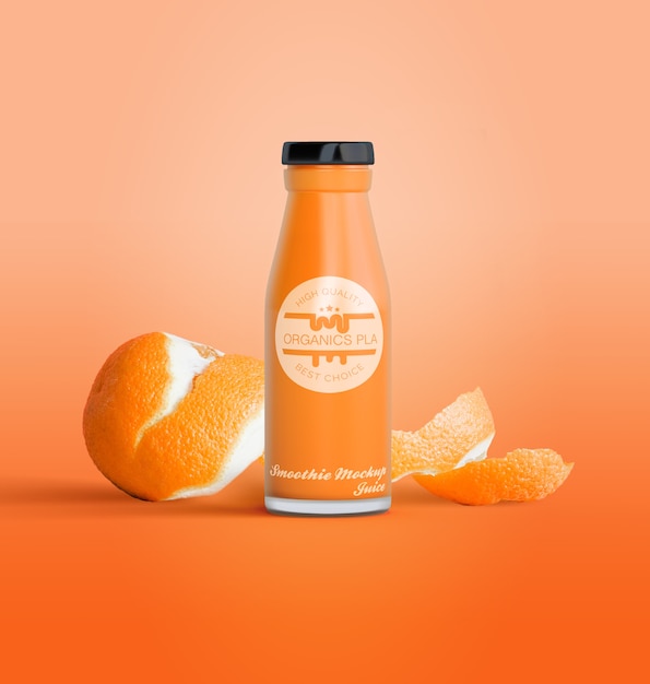 Isolated bottle of fruit juice and oranges