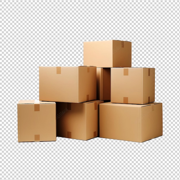 Isolated cardboard boxes stacked on a white background