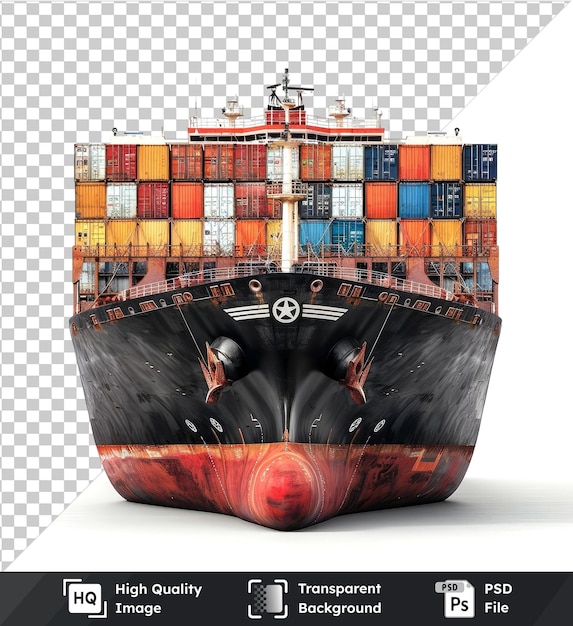 PSD isolated cargo container ship front view on transparent background