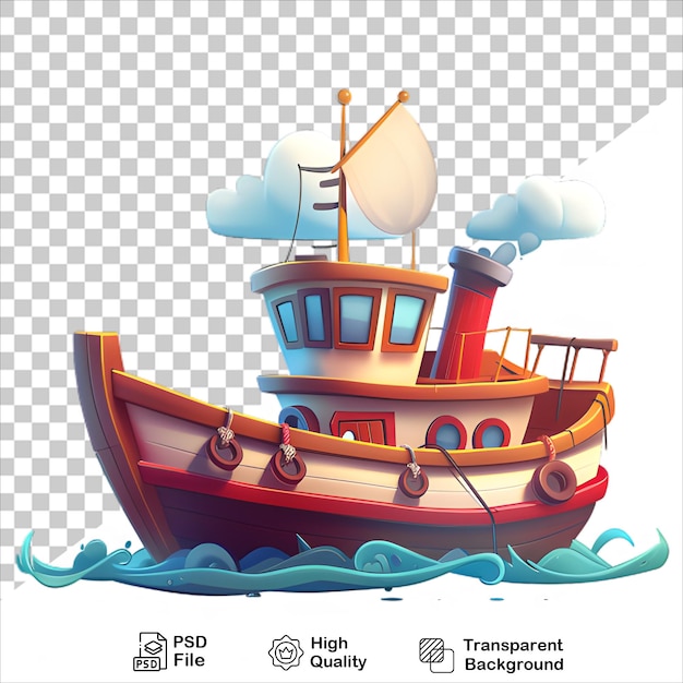 PSD isolated cartoon wooden boat on transparent background