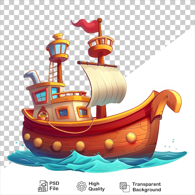 PSD isolated cartoon wooden boat on transparent background