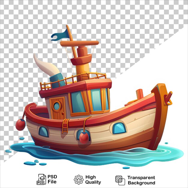 PSD isolated cartoon wooden boat on transparent background