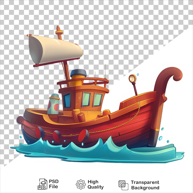 Isolated Cartoon Wooden Boat on Transparent Background