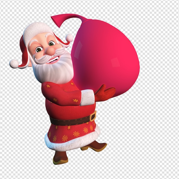 Isolated character illustration of Santa Claus holding big red bag