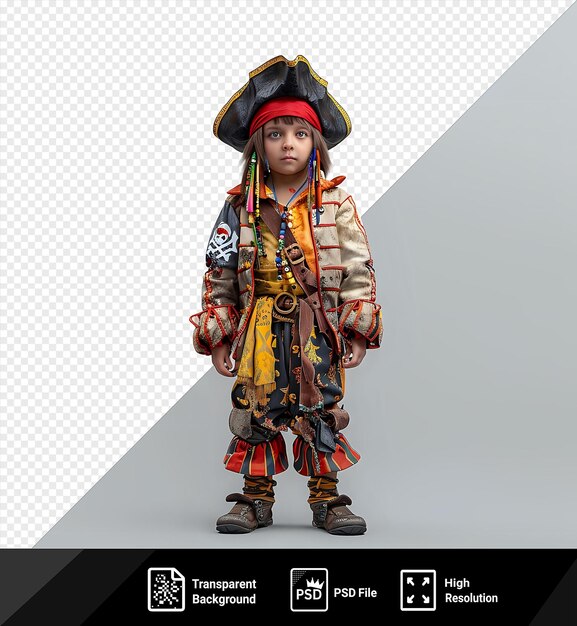 PSD isolated child in a pirate costume isolated on transparent background