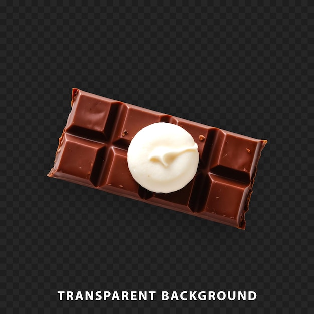 Isolated chocolate bar with cream topping on transparent background