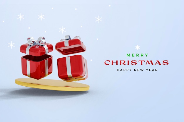 Isolated Christmas and New Year 3d Rendering mockup with gift box an podium