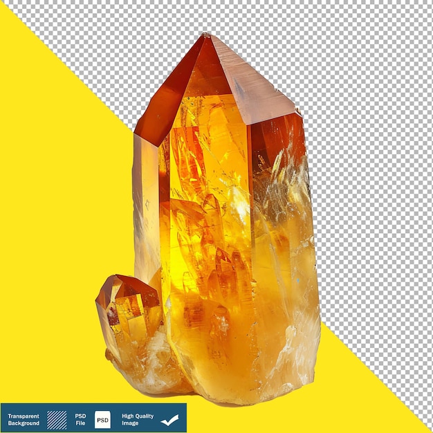 Isolated Citrine Crystal on White Background Transparent PNG PSD