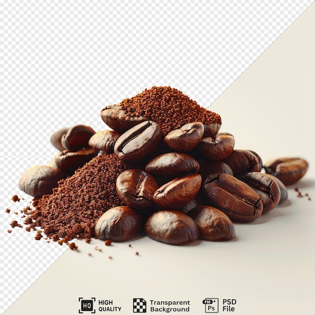 PSD isolated coffee beans and ground coffee isolated on a isolated background