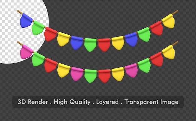 Isolated Colorful Curved Festa Junina Party Flag Banner Decoration 3D Render Illustration