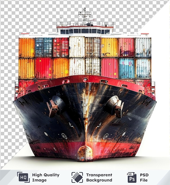 PSD isolated container ship on transparent background with large ship