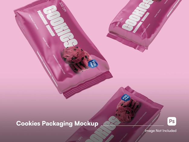 PSD isolated cookies packaging 3d mockup floating