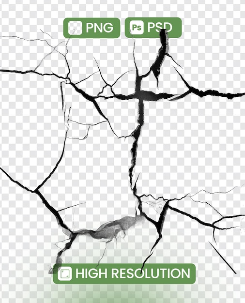 Isolated Cracked PNG on Transparent Background Broken and Fragmented Surface Illustration for Design Projects