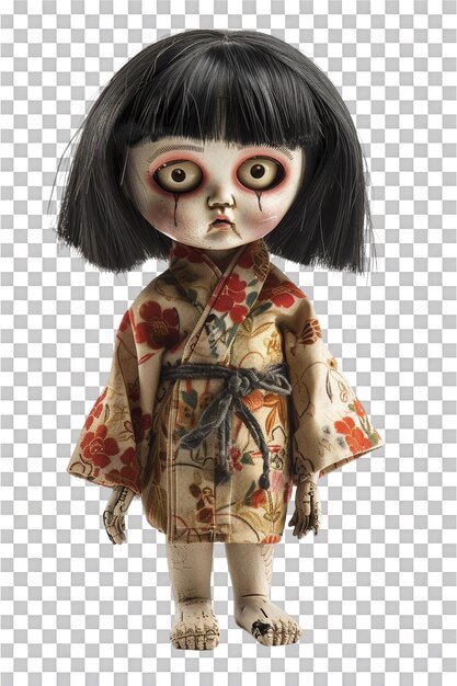 PSD isolated creepy japanese doll on transparent background