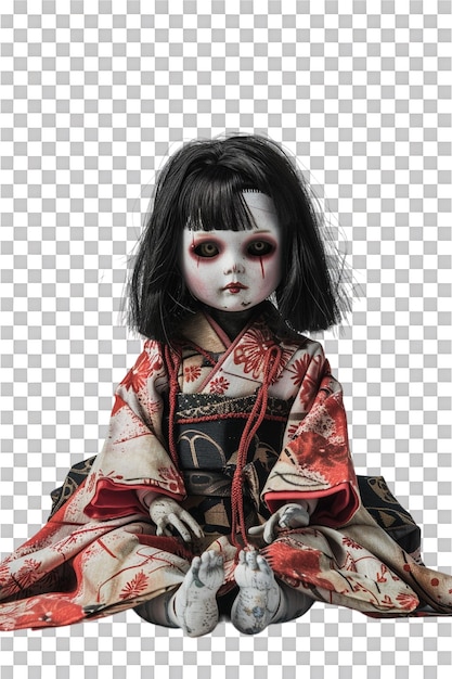 PSD isolated creepy japanese doll on transparent background