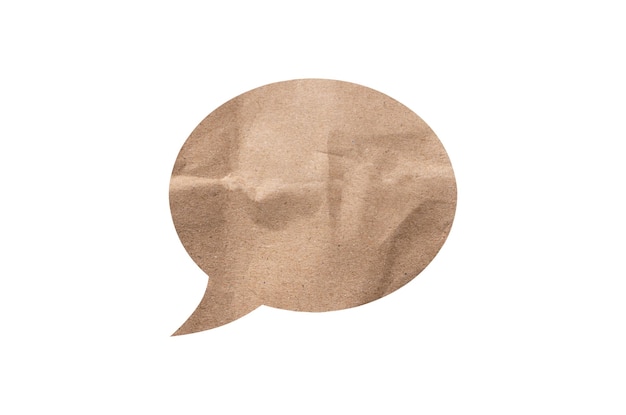 Isolated crumpled beige sheet of paper in the form of a chat icon Thought concept PSD format