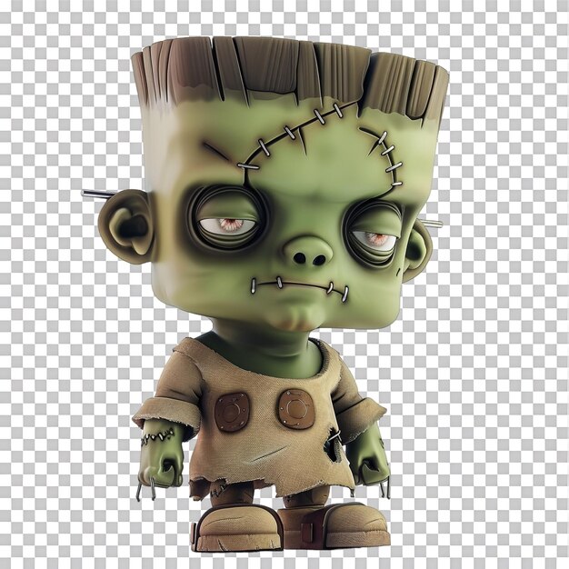 PSD isolated cute frankenstein in 3d style on transparent background