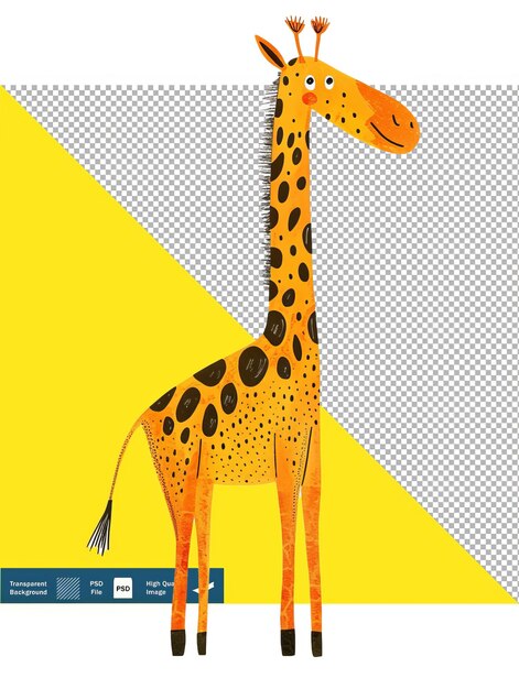 Isolated Cute Giraffe Illustration by Jon Klassen on Transparent Background PNG PSD