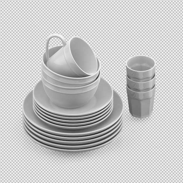 Isolated dishes 3D isolated render