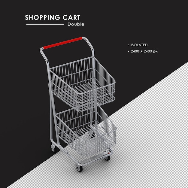 Isolated Double Metal Shopping Cart From Top View Angle