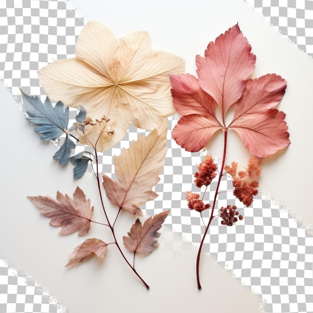 Isolated elements of dried viburnum leaves transparent background