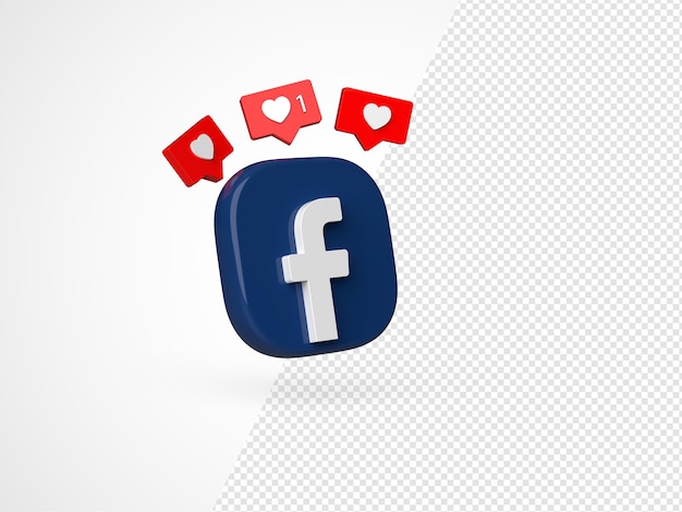 Isolated facebook logo camera icon with like notification mockup. 3d editorial illustration.