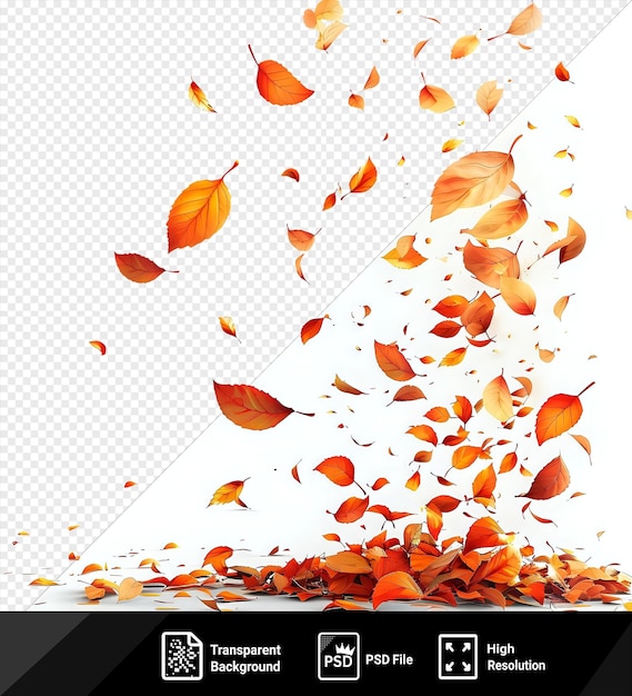 PSD isolated falling autumn leaves png clipart featuring orange and brown leaves with an orange fish in the foreground