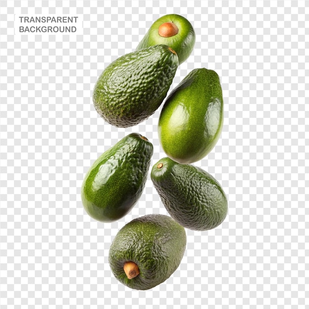 PSD isolated falling avocado with full depth of field on a white background