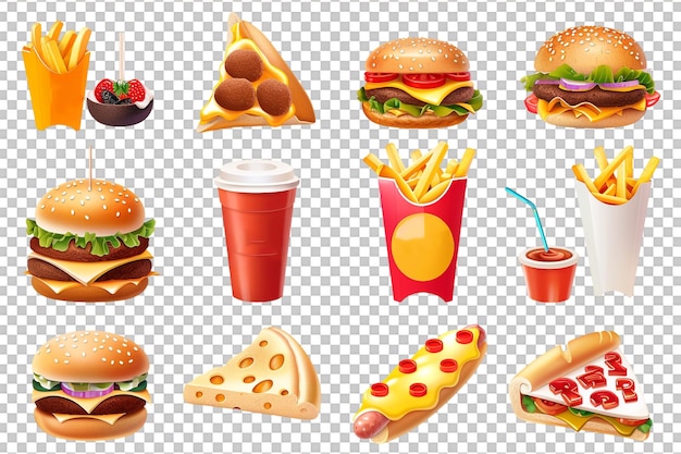 PSD isolated fast food set against transparent background