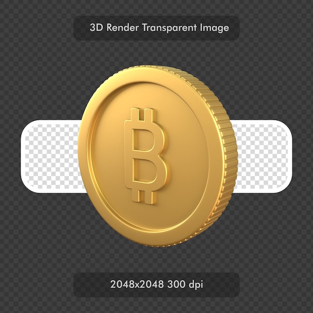 Isolated Gold Coin with Bitcoin Symbol 3D Render Illustration Concept