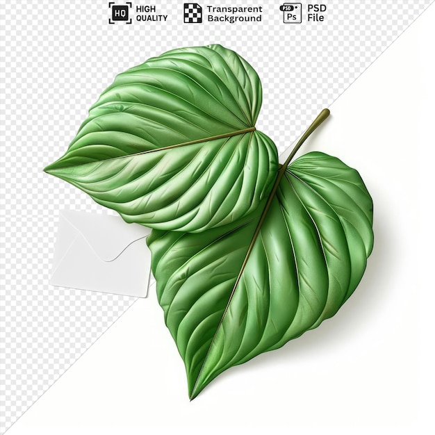 isolated a green leaf of a plant with a white card on it png