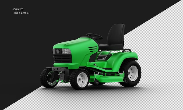 Isolated green Titanium Metal Matte Modern Lawn Mower from Left Front View