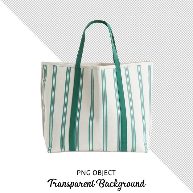 PSD isolated green and white striped linen beach tote bag