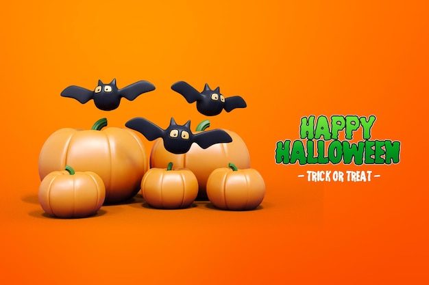 Isolated Halloween 3d rendering with pumpkin and bat 3d Premium Psd