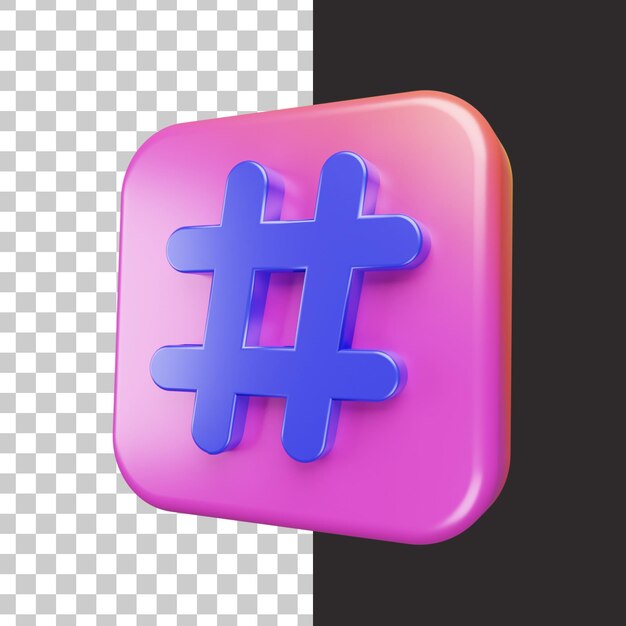 Isolated hashtag icon with rounded shape in 3d rendering