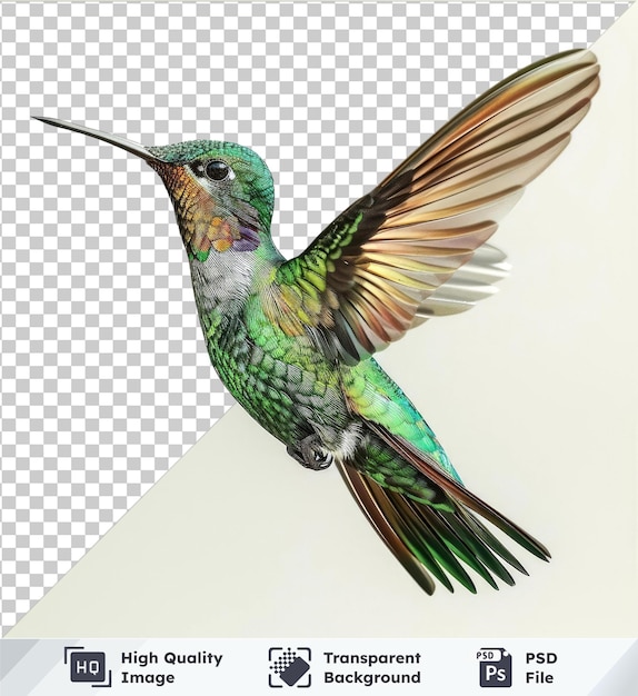 Isolated highquality transparent psd broadtailed hummingbird with distinctive features on