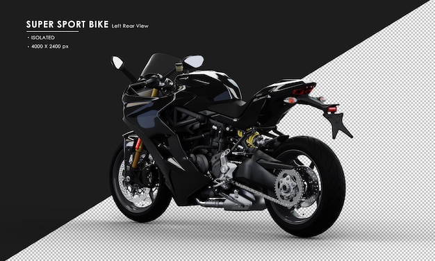 Isolated Jet Black Super Sport Bike From Left Rear View