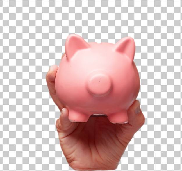 Isolated male hand holding a piggy bank