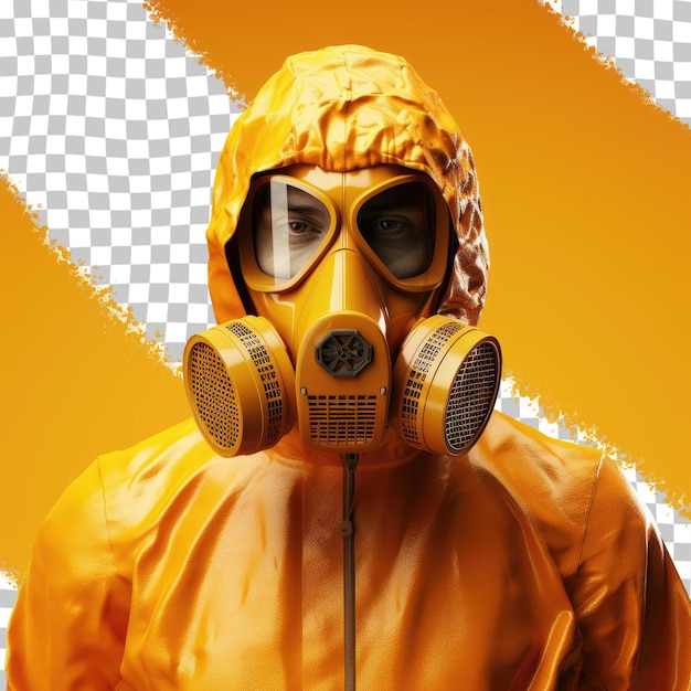 PSD isolated man in bio hazard suit on a transparent background with realistic photo appearance