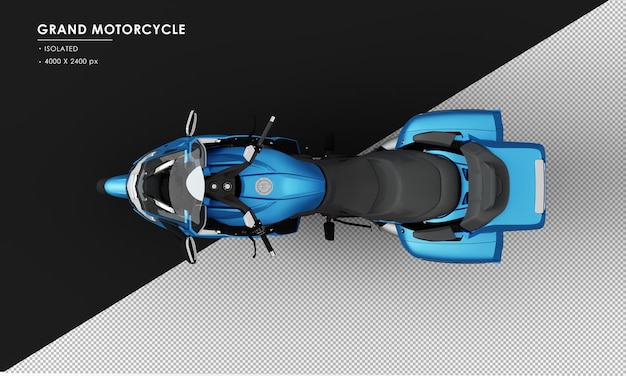 PSD isolated metal blue grand motorcycle from top view