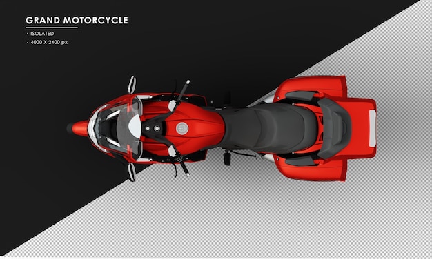 Isolated Metal Red Grand Motorcycle from Top View