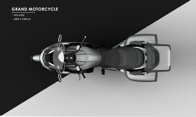 PSD isolated metal titanium grey grand motorcycle from top view