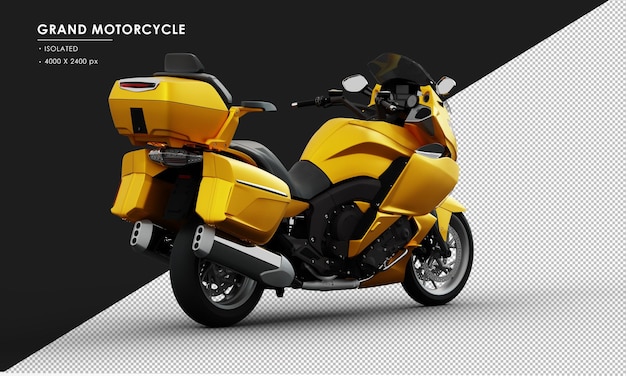 Isolated Metal Yellow Grand Motorcycle from Right Rear View