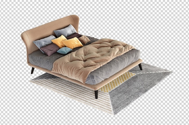 Isolated modern bed in 3d rendering