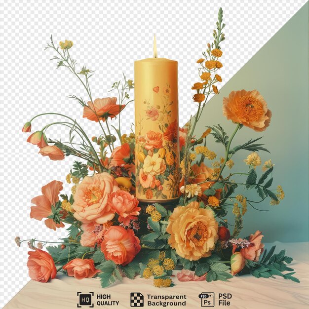 PSD isolated a painting of flowers and a candle with a candle in it