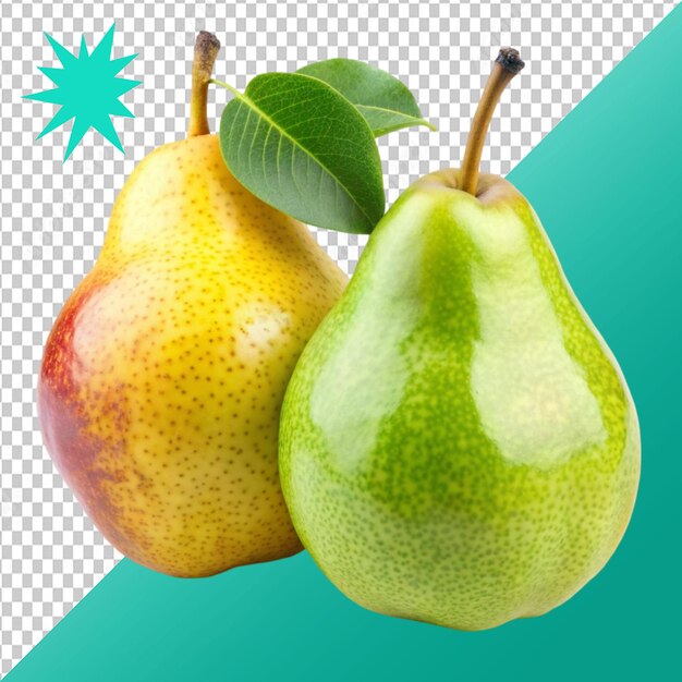 isolated pears one and a half yellow and green peach on transparent background