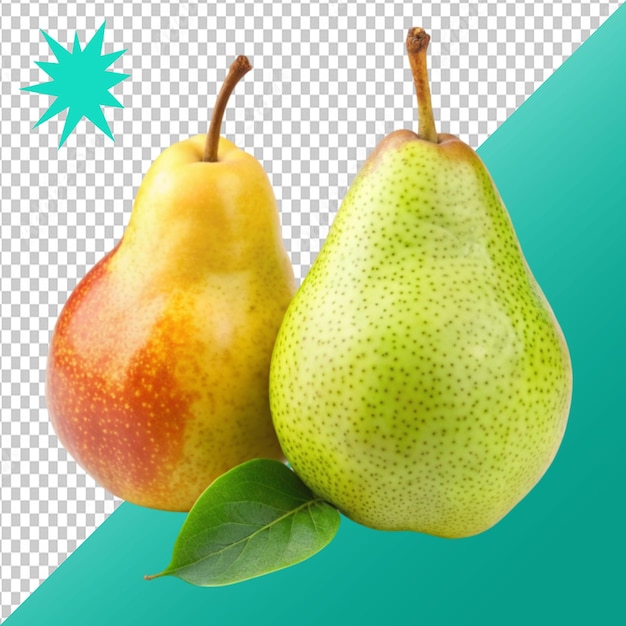 isolated pears one and a half yellow and green peach on transparent background