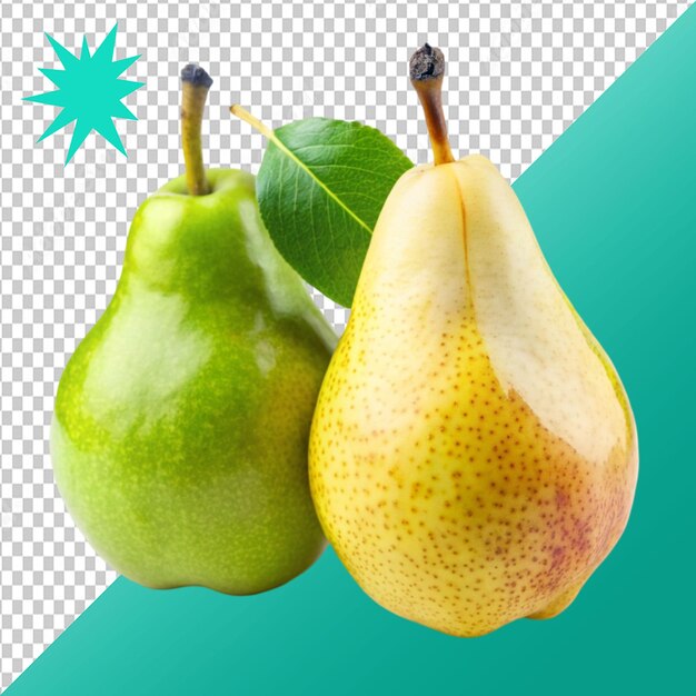 isolated pears one and a half yellow and green peach on transparent background