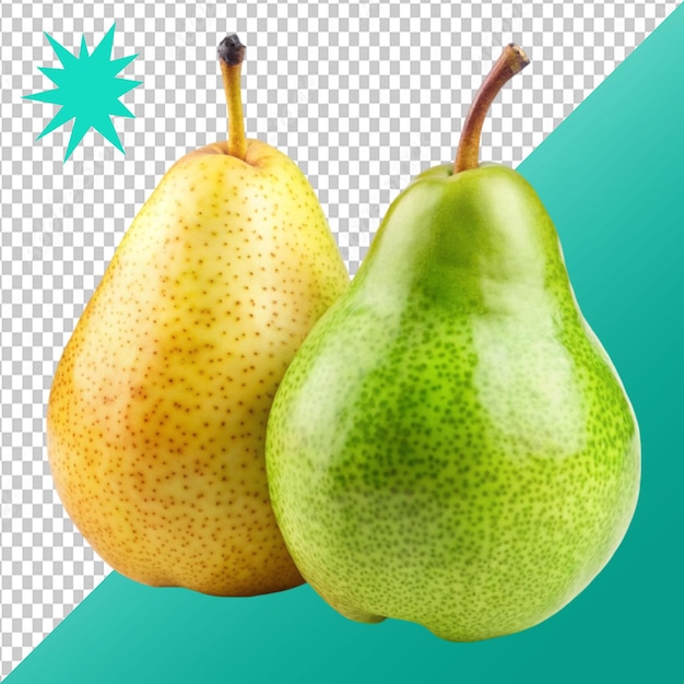 isolated pears one and a half yellow and green peach on transparent background