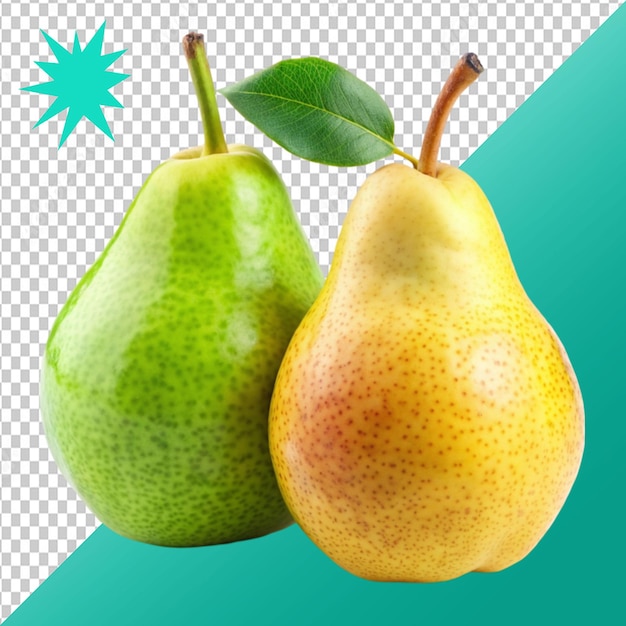 isolated pears one and a half yellow and green peach on transparent background